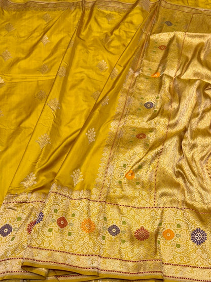 Mustard Yellow Handwoven Pure Banarasi Ektara Silk Saree