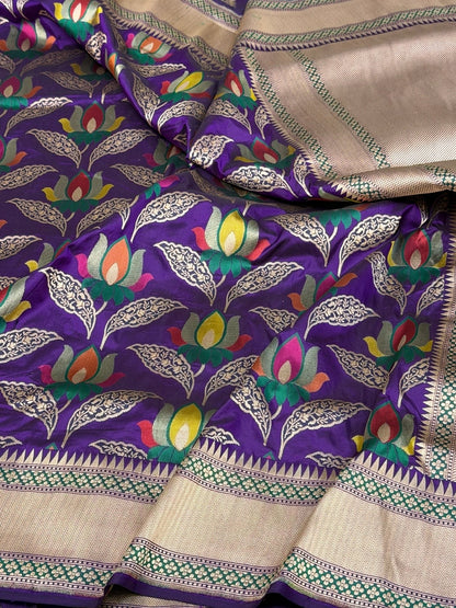 Purple Banarasi Tilfi Minakari Pure Katan Silk Saree