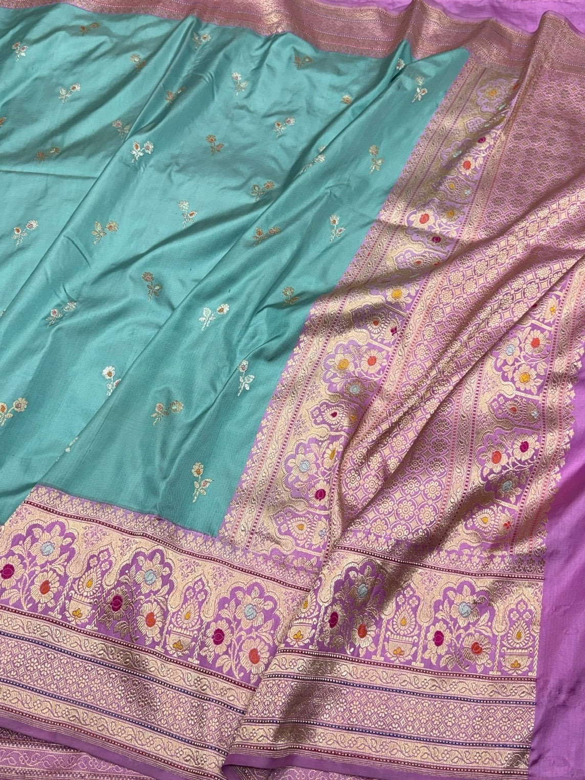 Sky Blue Handwoven Pure Banarasi Ektara Silk Saree – Kadwa Iktara Weave, Pure Mulberry Silk