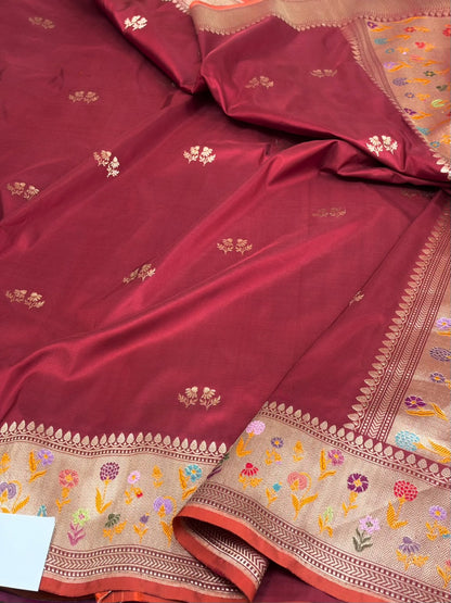 Maroon Handwoven Pure Banarasi Katan Silk Saree