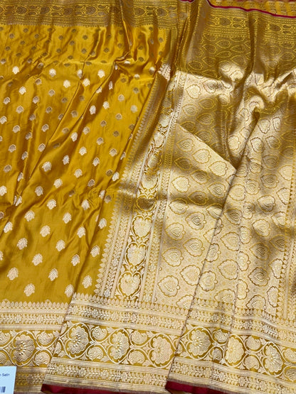 Yellow Handwoven Pure Banarasi Satin  Silk Saree
