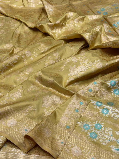 Lemon Yellow Handwoven Pure Banarasi Silk Saree