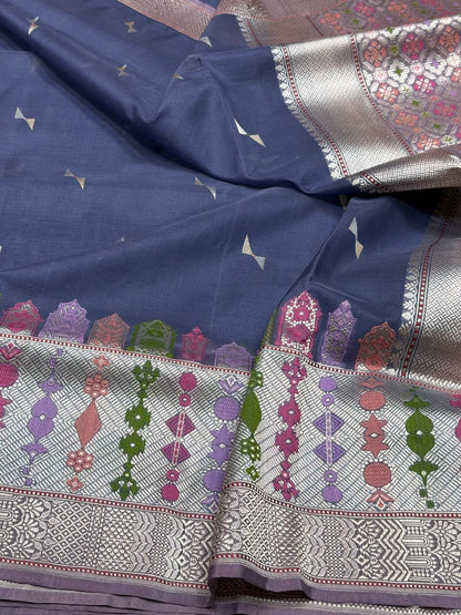 Bluish Grey Handwoven Pure Banarasi Ektara Organza Silk Saree