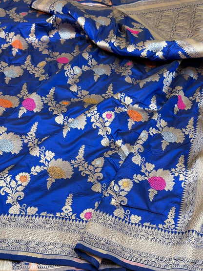 Royal Blue Banarasi Minakari Pure Katan Silk Saree