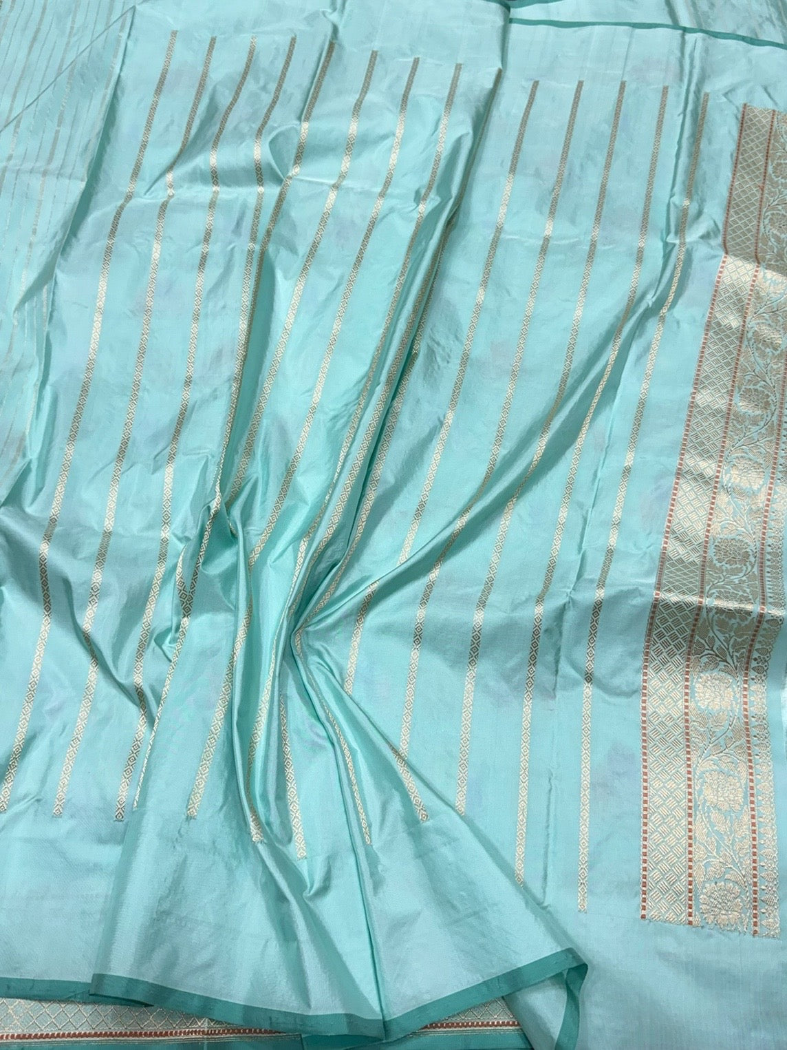 Sky Blue Handwoven Pure Banarasi Silk Saree
