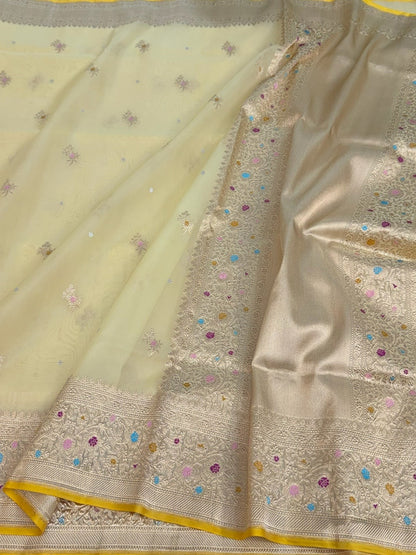 Lemon Yellow Handwoven Pure Organza Silk Saree