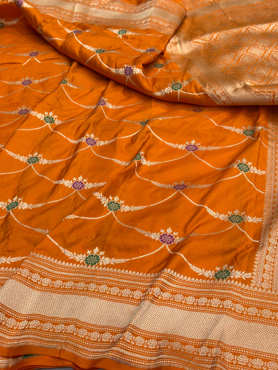 Orange Minakari Pure Banarasi Silk Saree