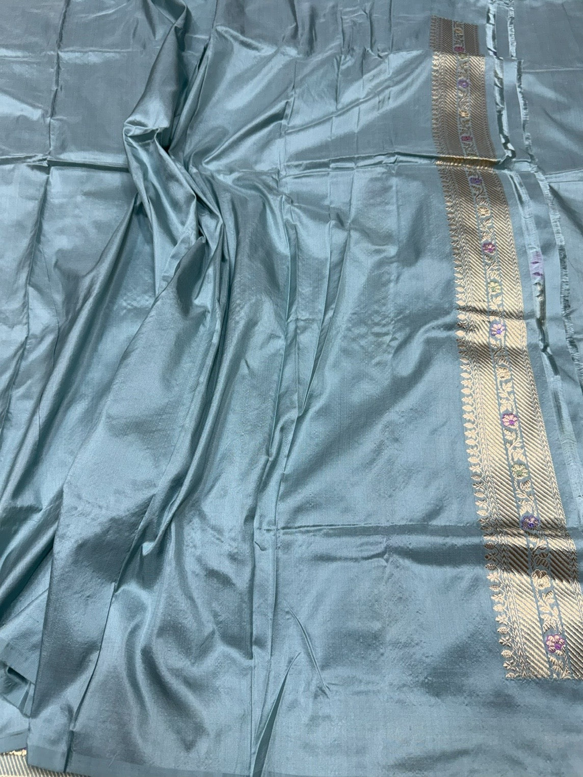 Powder Blue Handwoven Pure Banarasi Silk Saree