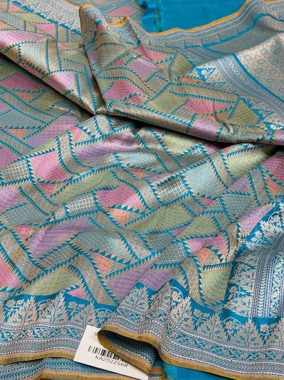 Sky Blue Handwoven Pure Katan Silk Banarasi Kimkhab Brocade Saree