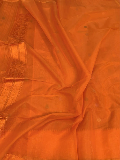 Orange Handwoven Pure Banarasi Cotton Saree