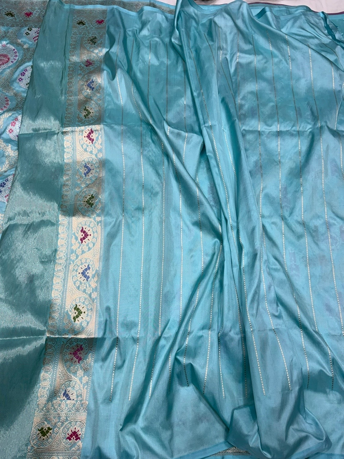 Sky Blue Handwoven Pure Banarasi Silk Saree