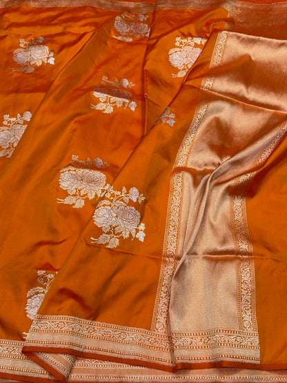 Orange Ektara Handwoven Pure Silk Banarasi Saree