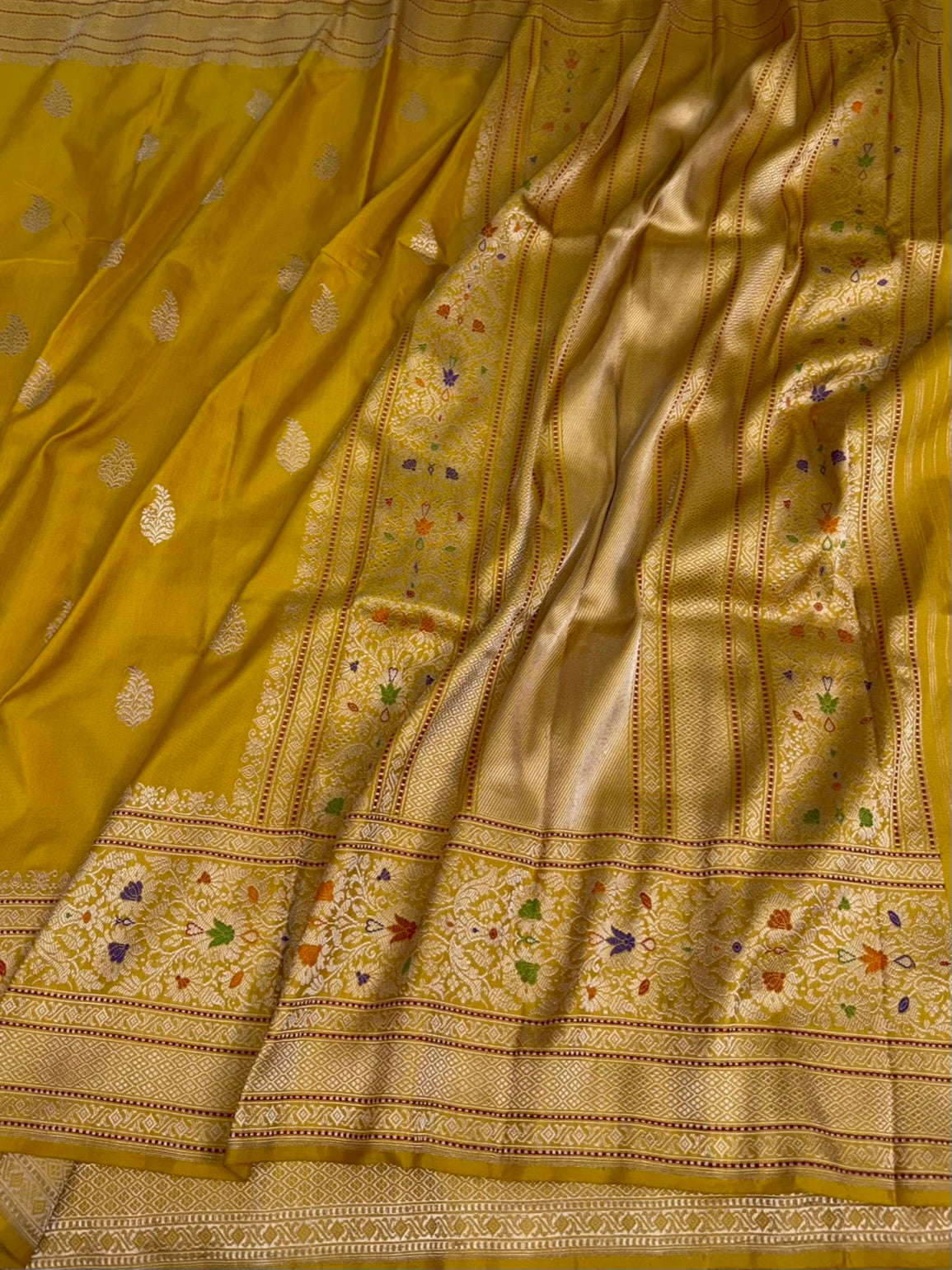 Mustard Yellow Handwoven Pure Banarasi Ektara Silk Saree