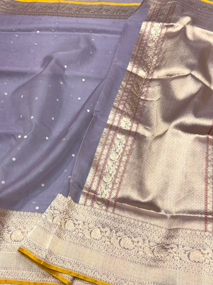 Dusty Lavender Handwoven Pure Organza Silk Saree