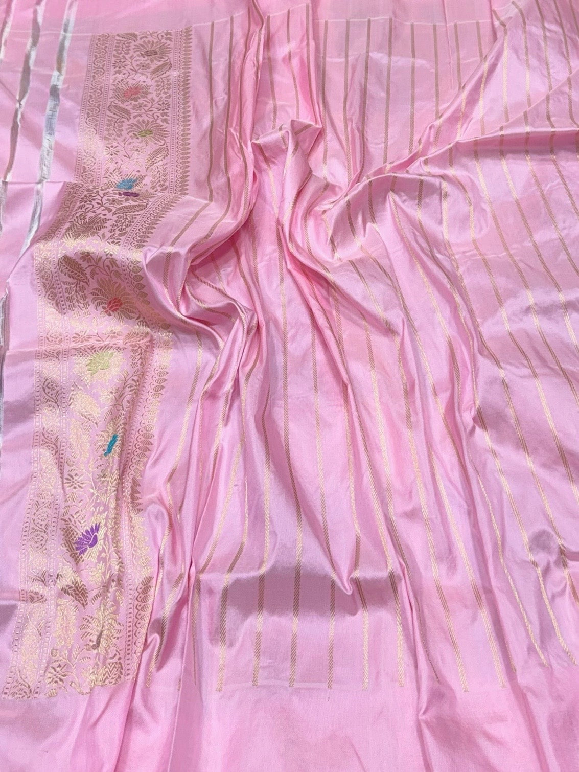 Baby Pink Handwoven Pure Banarasi Rangkaat Silk Saree – Pure Katan Silk