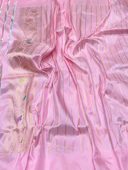 Baby Pink Handwoven Pure Banarasi Rangkaat Silk Saree – Pure Katan Silk
