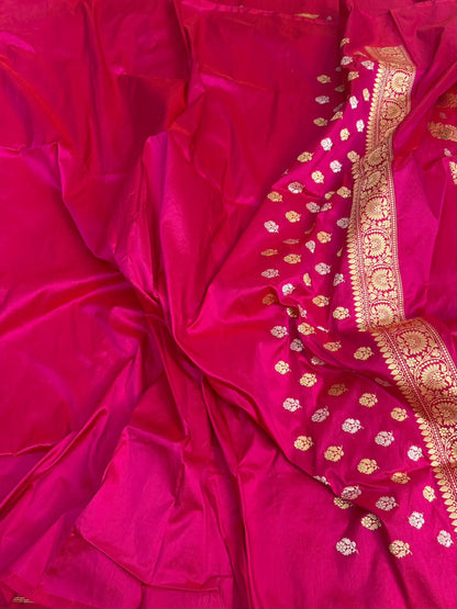 Rani Pink Handwoven Pure Banarasi Silk Saree