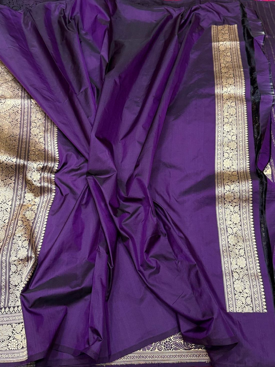 Purple Handwoven Pure Banarasi Silk Saree – Kadwa Weave in 100% Katan Mulberry Silk
