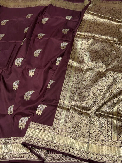 Wine Handwoven Pure Banarasi Silk Saree