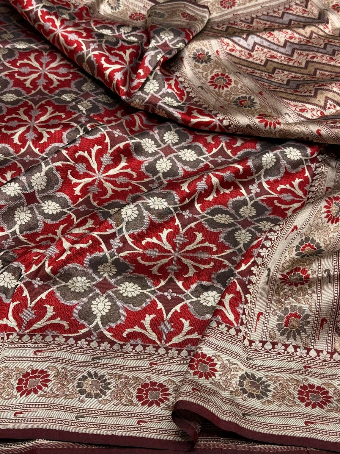 Maroon Banarasi Pure Multicolour Silk Saree