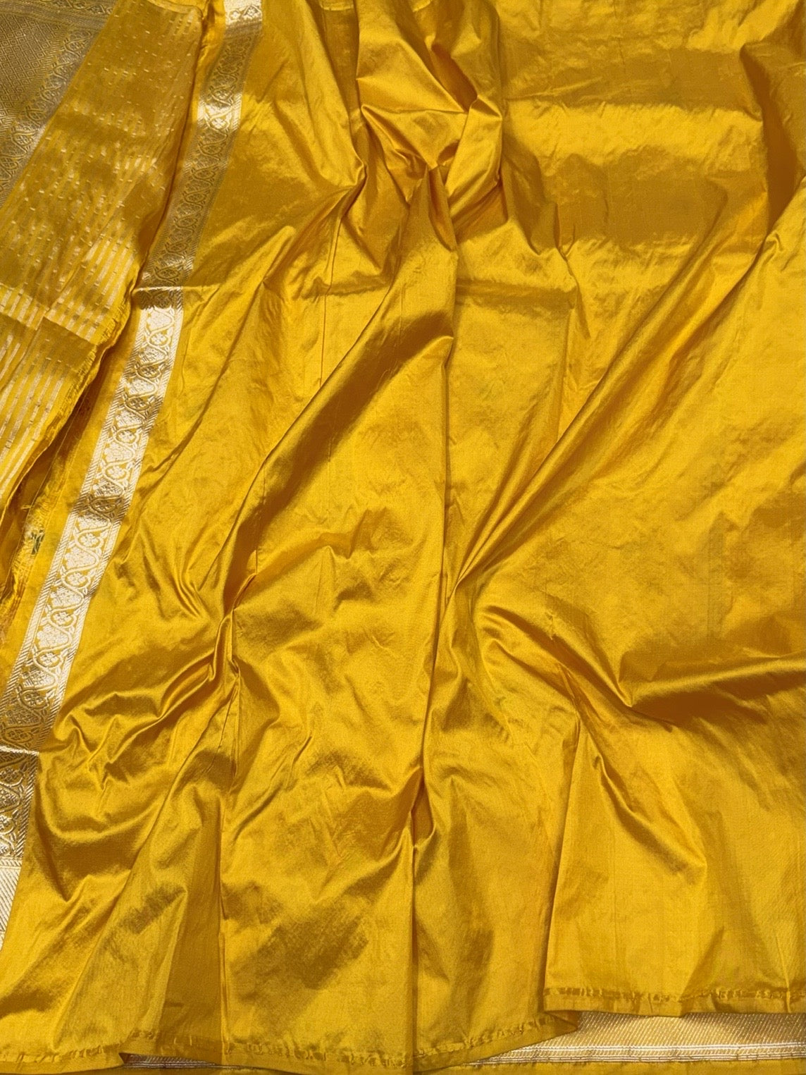 Yellow Handwoven Pure Banarasi Silk Saree in Kadwa Jaal – Authentic Katan Mulberry Silk