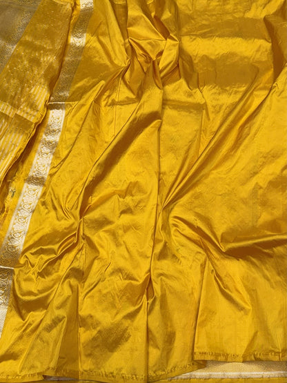 Yellow Handwoven Pure Banarasi Silk Saree in Kadwa Jaal – Authentic Katan Mulberry Silk