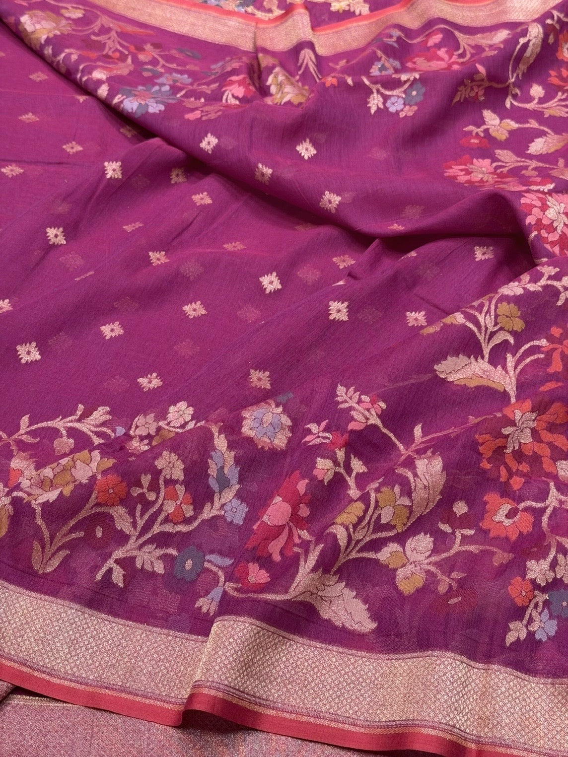 Magenta Pink Pure Muslin Cotton Jamdani Saree