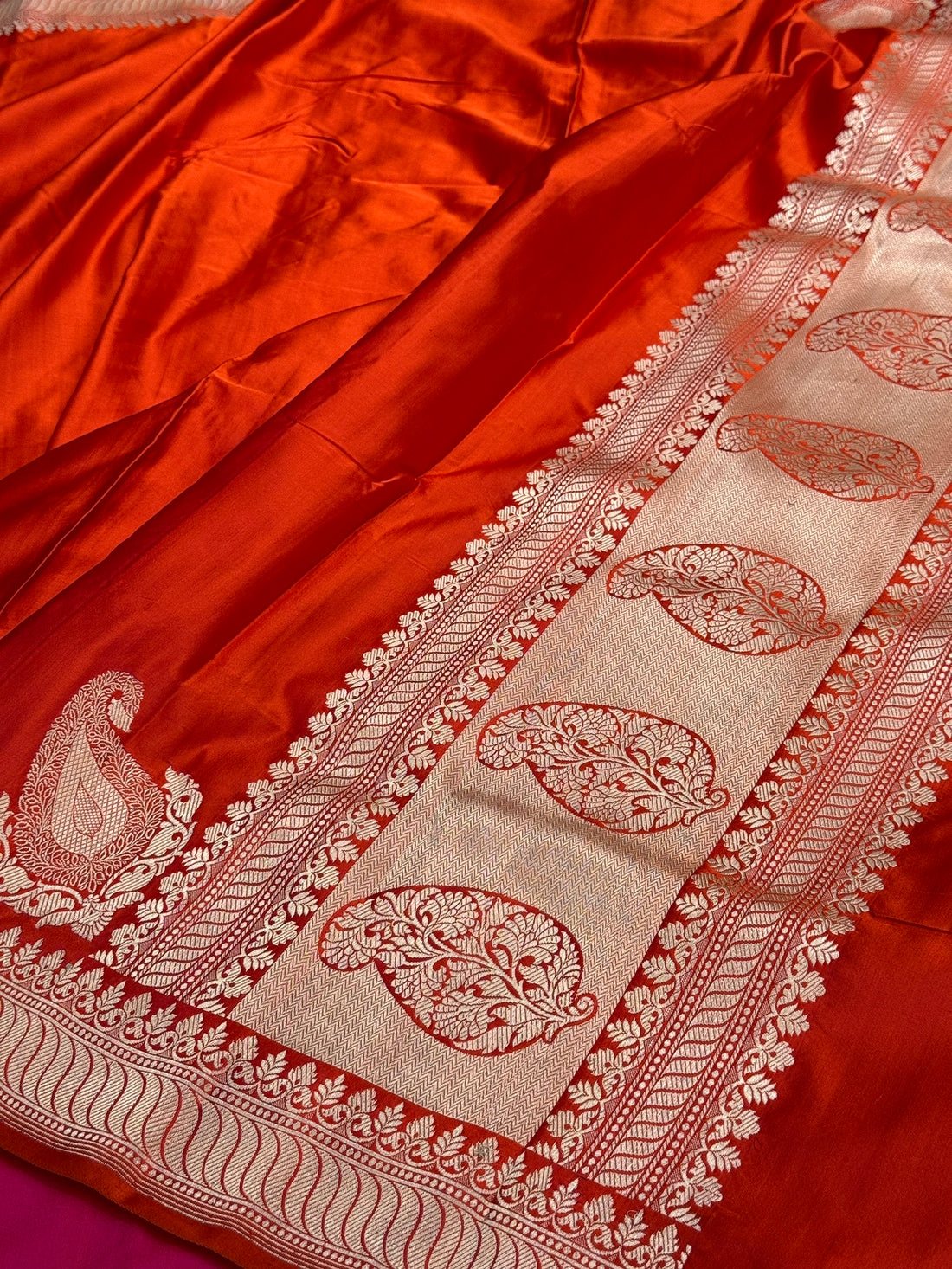 Orange Handwoven Pure Banarasi Satin Silk Saree