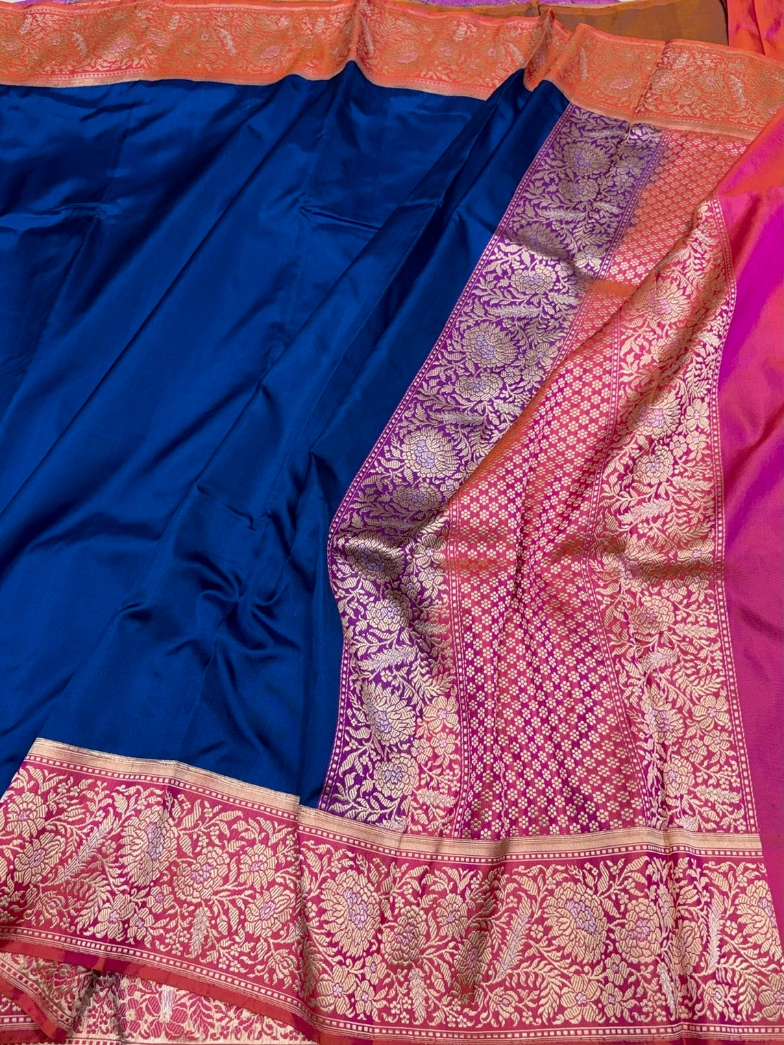 Navy Blue Handwoven Pure Banarasi Ektara Silk Saree – Kadwa Iktara Weave, Pure Mulberry Silk