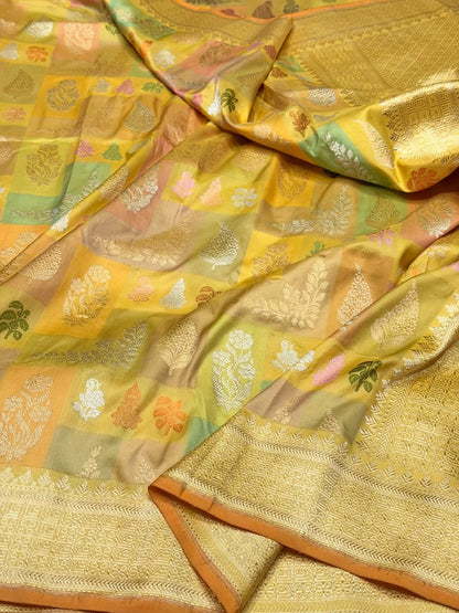 Yellow Handwoven Pure Banarasi Rangkaat Saree
