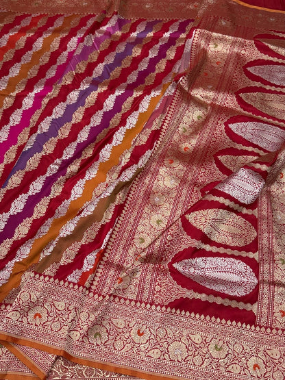 Red Handwoven Pure Banarasi Rangkaat Silk Saree