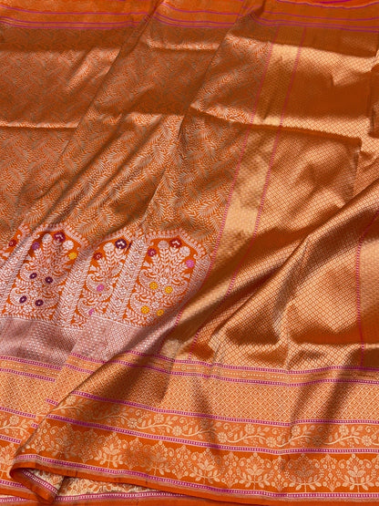 Orange Handwoven Pure Banarasi Silk Saree