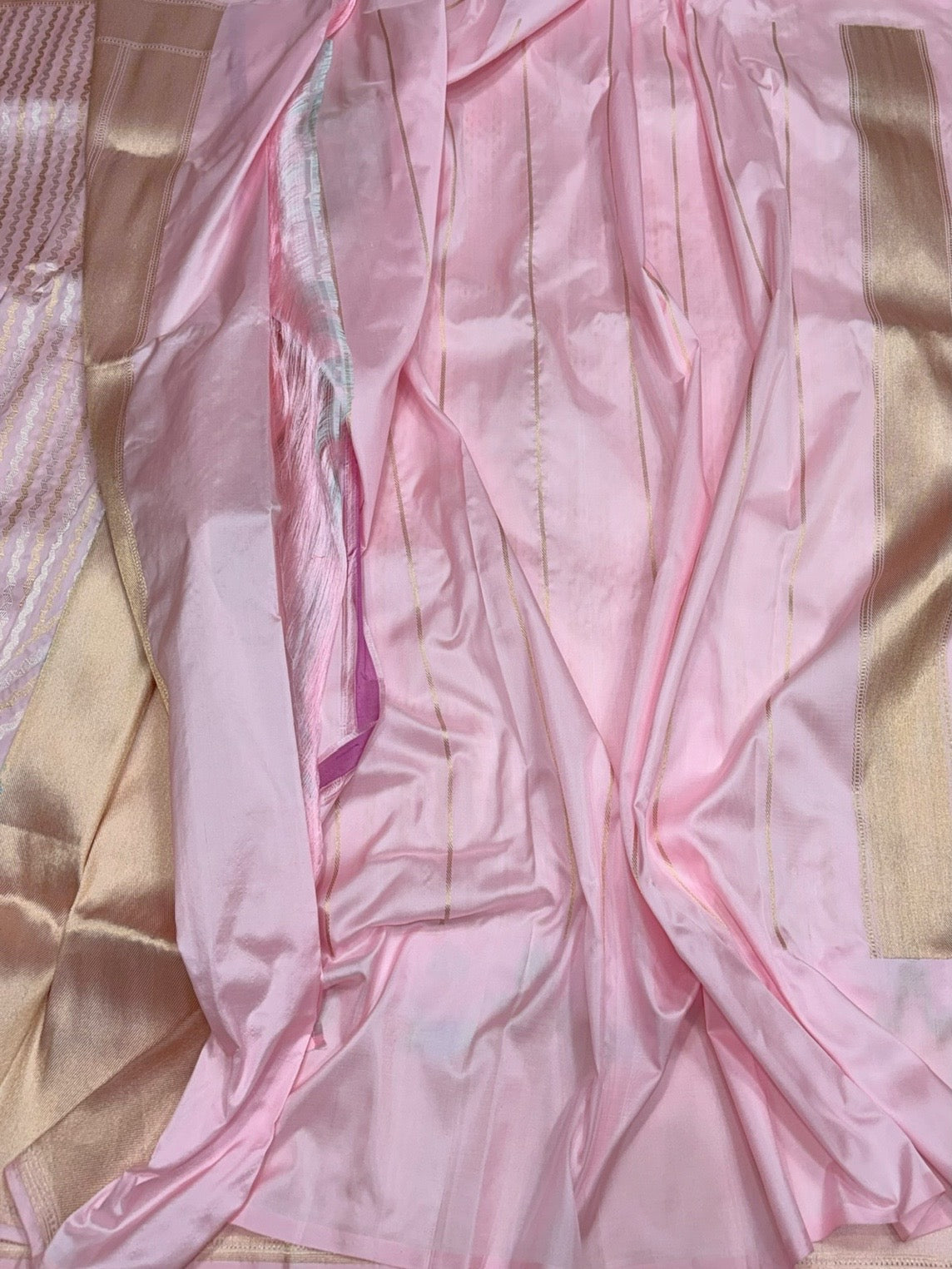 Baby Pink Handwoven Pure Banarasi Silk Saree – Kadwa Weave, Pure Katan-Mulberry Silk