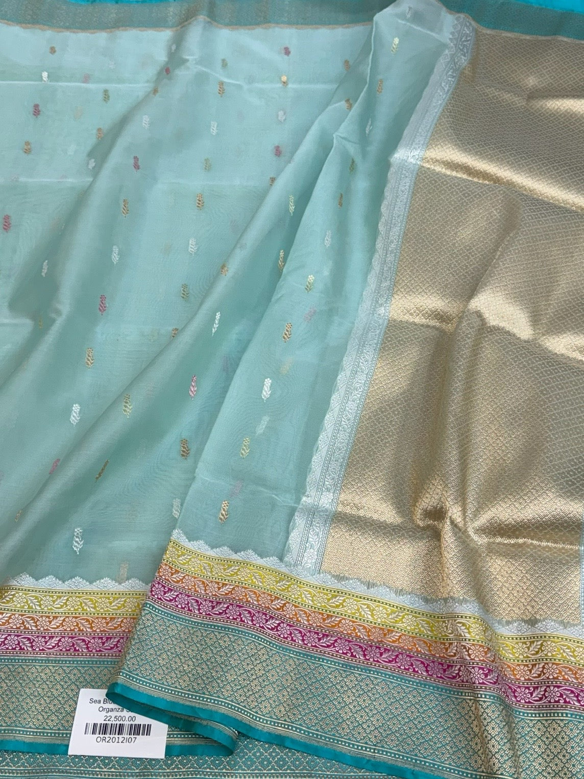 Sea Blue Handwoven Pure Banarasi Organza Silk Saree