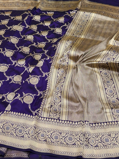 Purple Handwoven Pure Banarasi Silk Saree – Kadwa Weave in 100% Katan Mulberry Silk