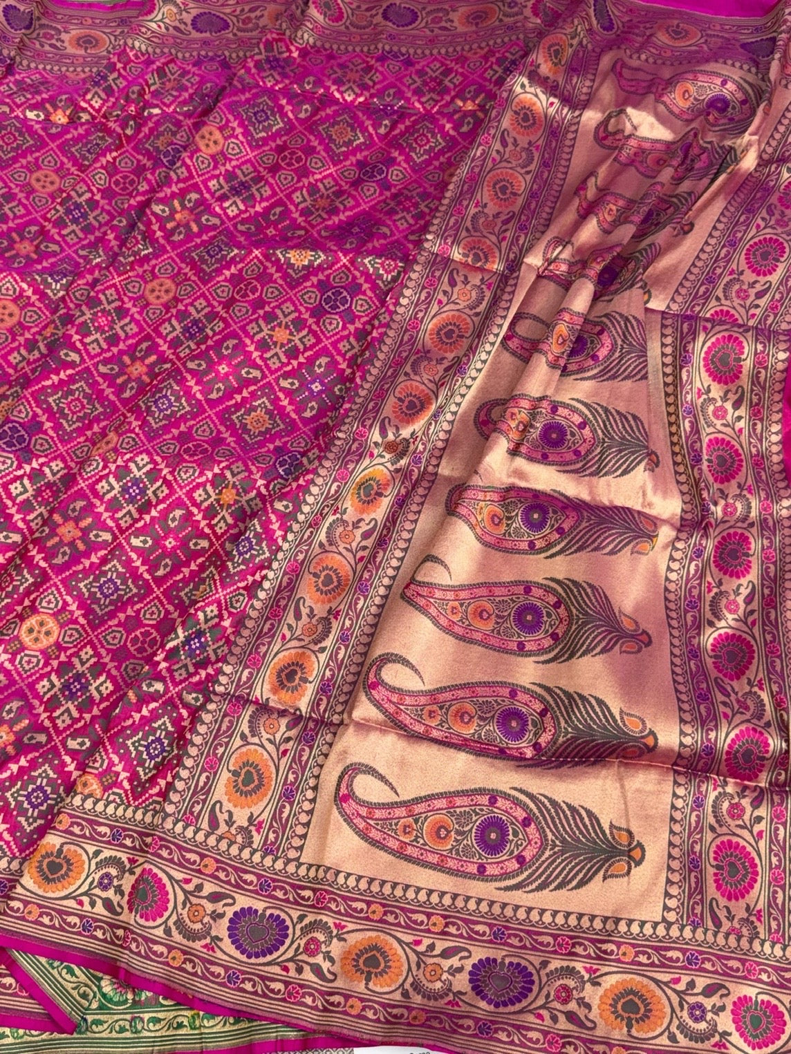 Rani Pink Banarasi Gharchola Pure Katan Silk Saree