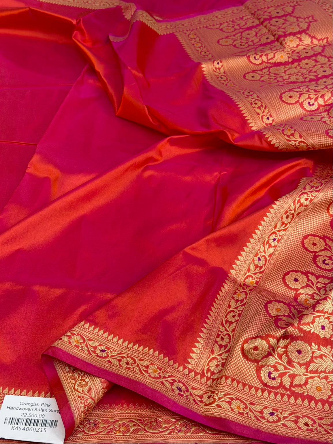 Orangish Pink Banarasi Pure Katan Silk Saree