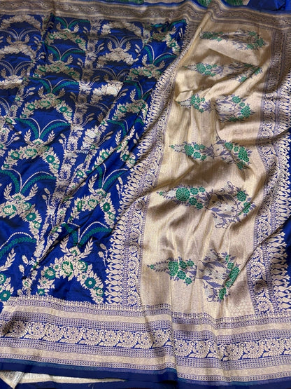 Royal Blue Banarasi Minakari Pure Katan Silk Saree