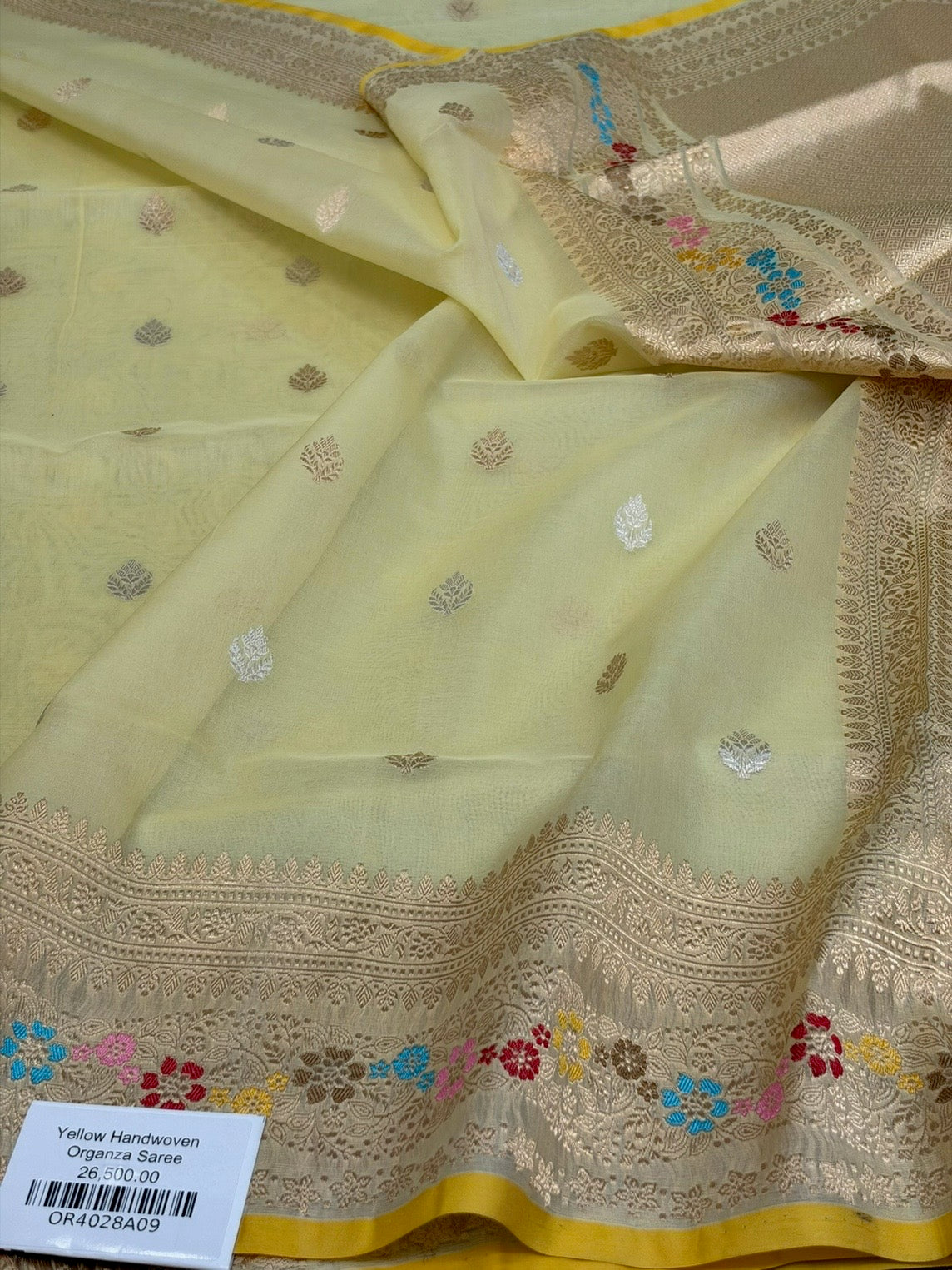 Yellow Handwoven Pure Banarasi Organza Saree