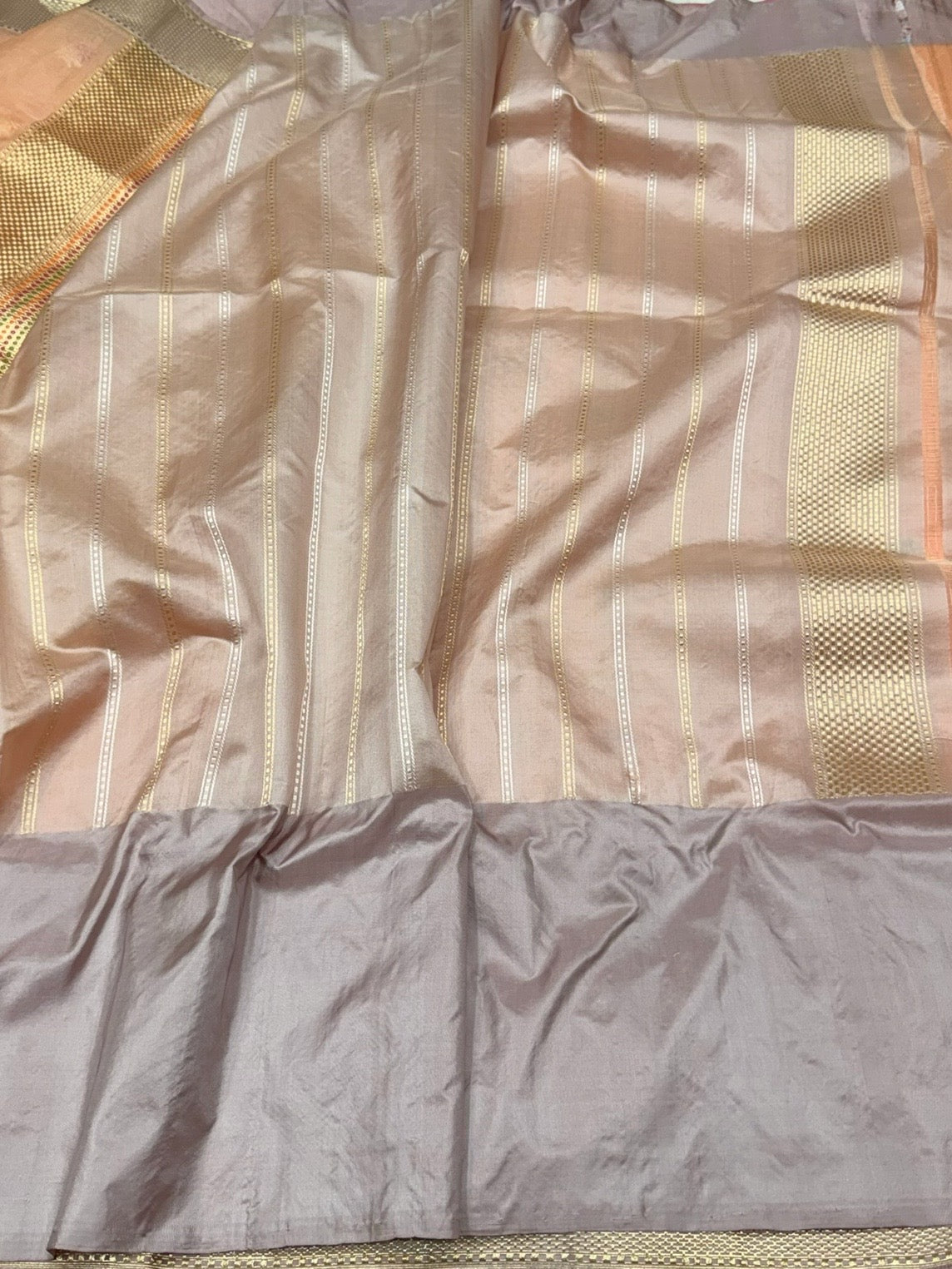 Peach Handwoven Pure Organza Silk Saree in Kadwa Weave | 100% Pure Kora Silk