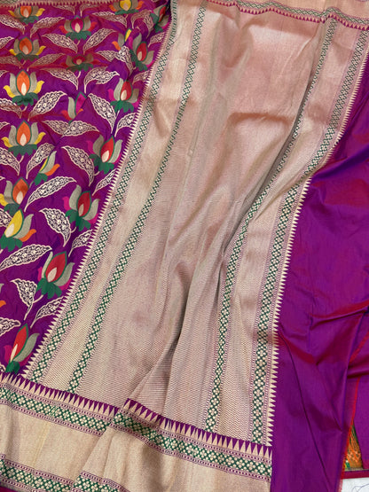 Magenta Pink Banarasi Tilfi Minakari Pure Katan Silk Saree