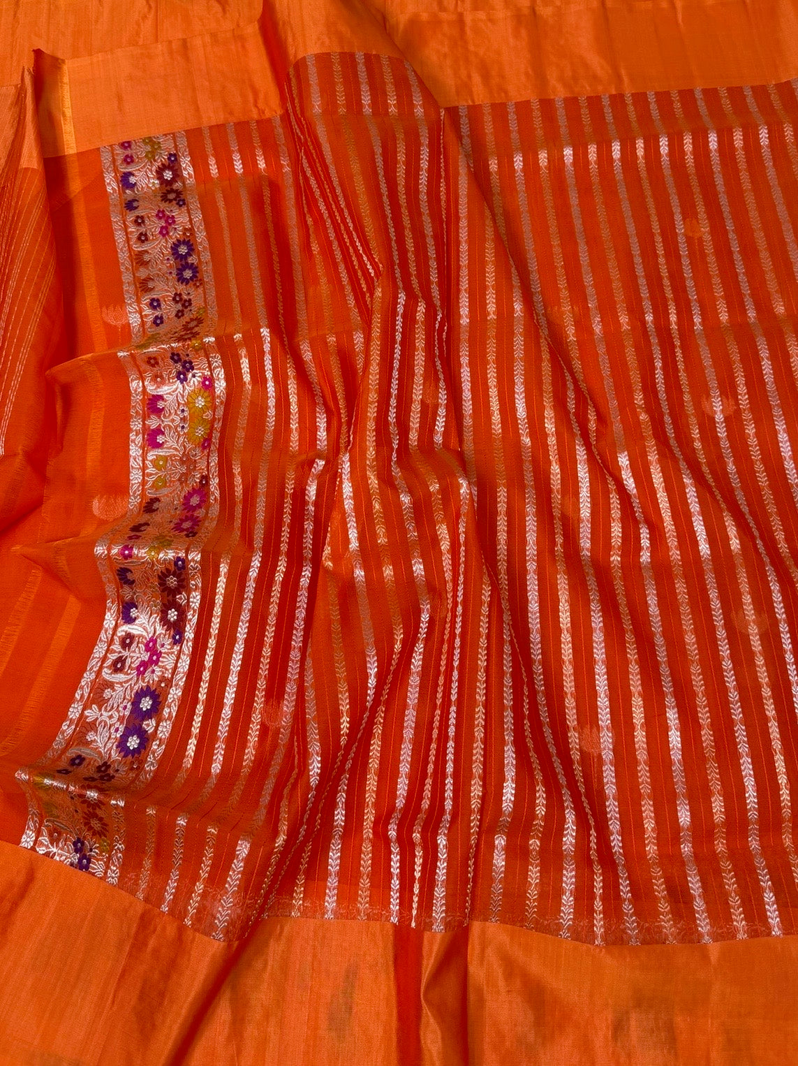Orange Handwoven Pure Banarasi Organza Silk Saree