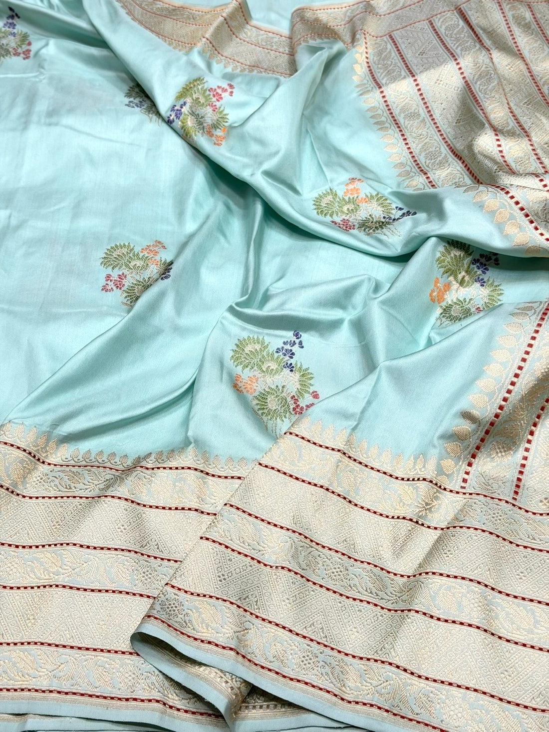 Sky Blue Handwoven Pure Banarasi Ektara Silk Saree – Kadwa Iktara Weave, Pure Mulberry Silk