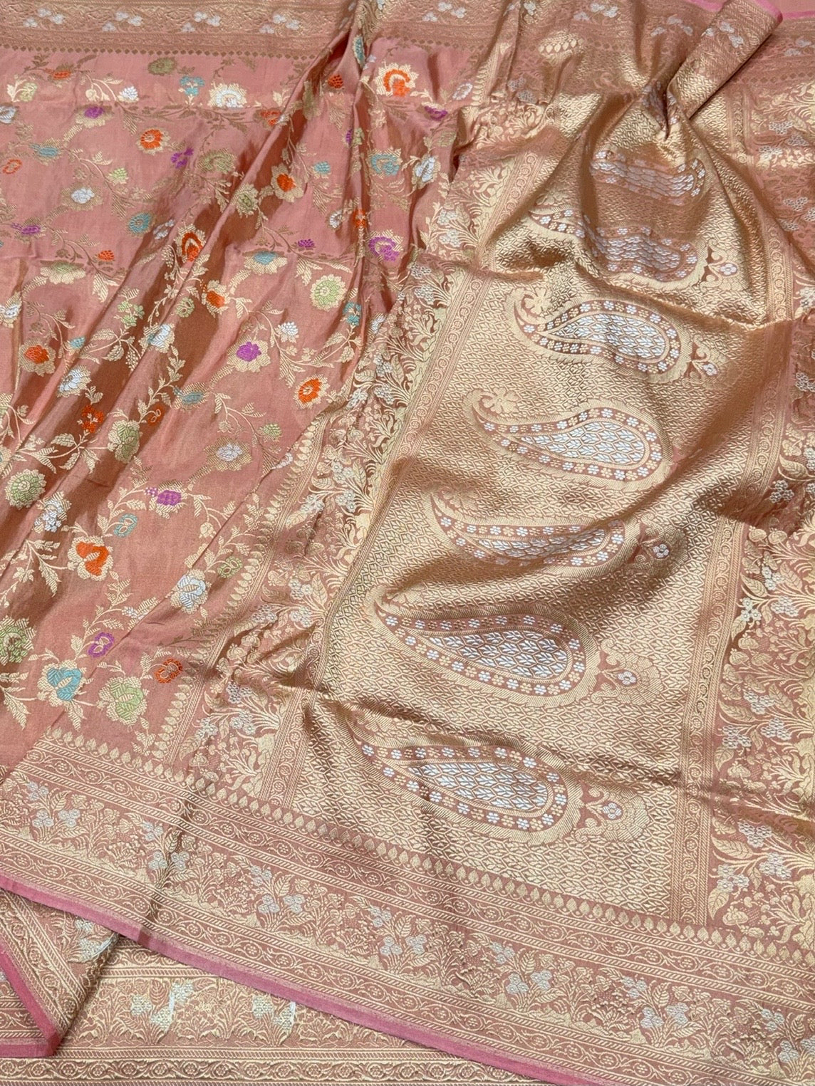 Peach Handwoven Pure Banarasi Tissue Silk Saree