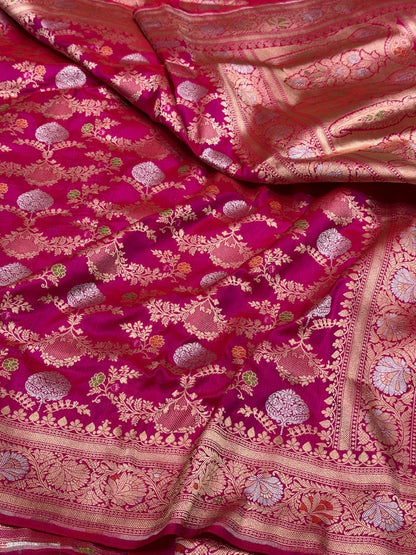 Rani Pink Banarasi Minakari Pure Katan Silk Saree