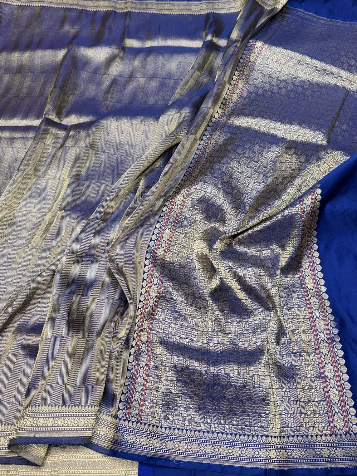 Royal Blue Handwoven Pure Banarasi Satin Silk Brocade Saree – Luxury Brocade Work