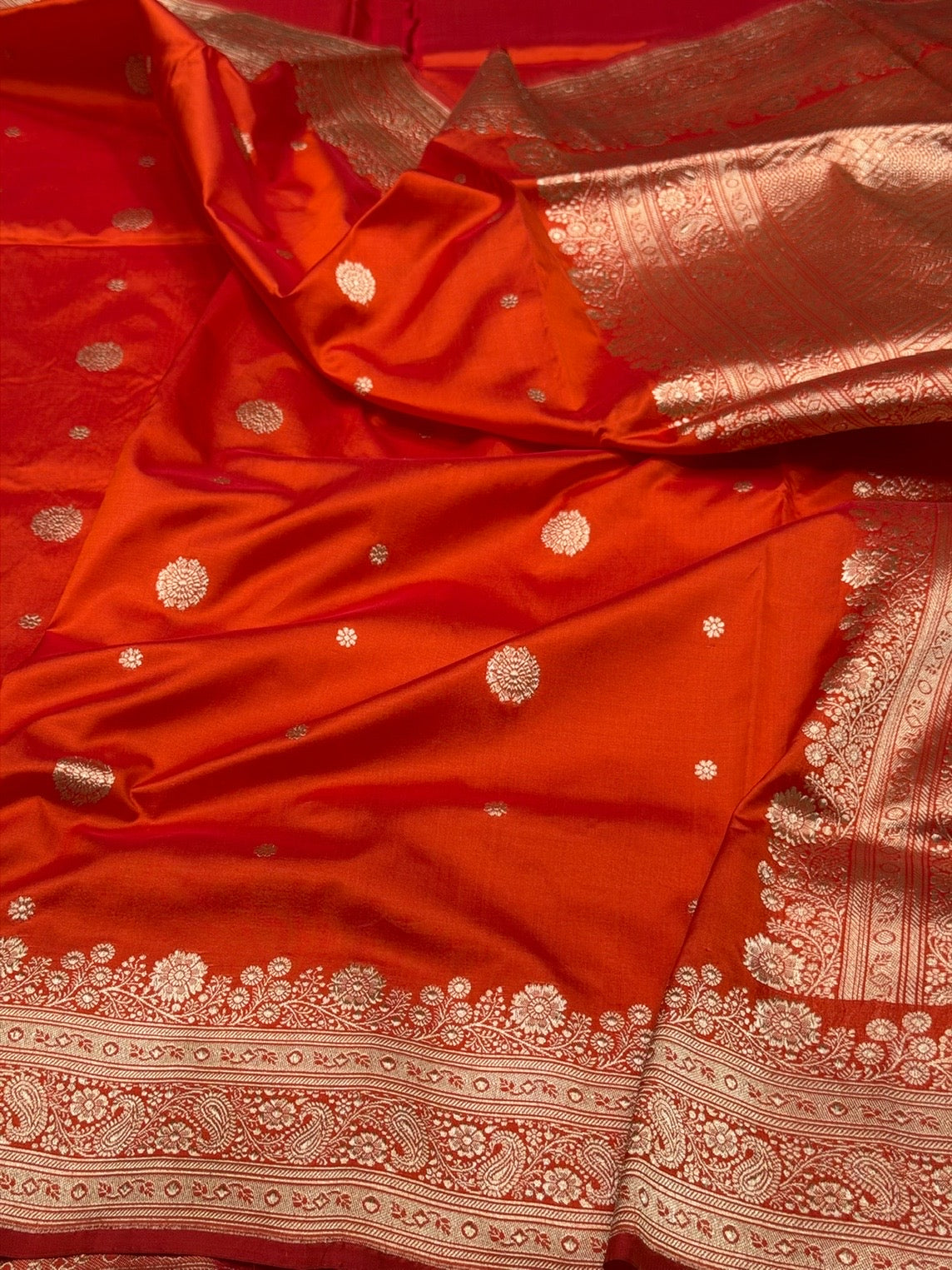 Orange Handwoven Vintage Pure Banarasi Silk Saree