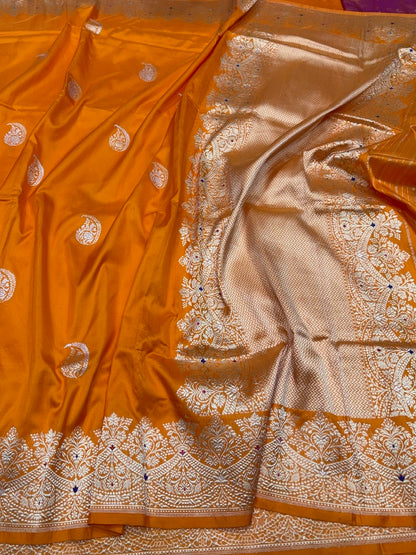 Orange Handwoven Pure Banarasi Silk Saree