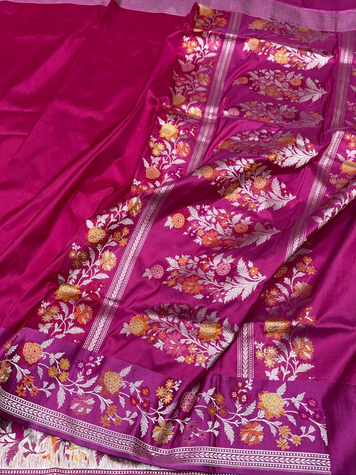 Rani Pink Handwoven Pure Banarasi Silk Saree