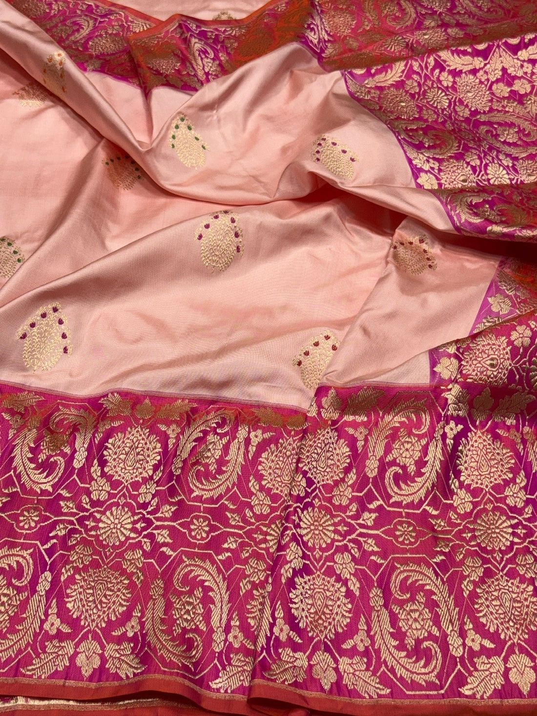 Peach Handwoven Pure Banarasi Ektara Silk Saree